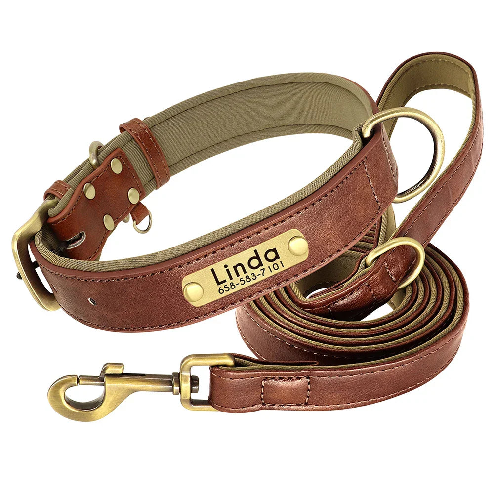 Personalized Leather Dog Collar & Leash Set